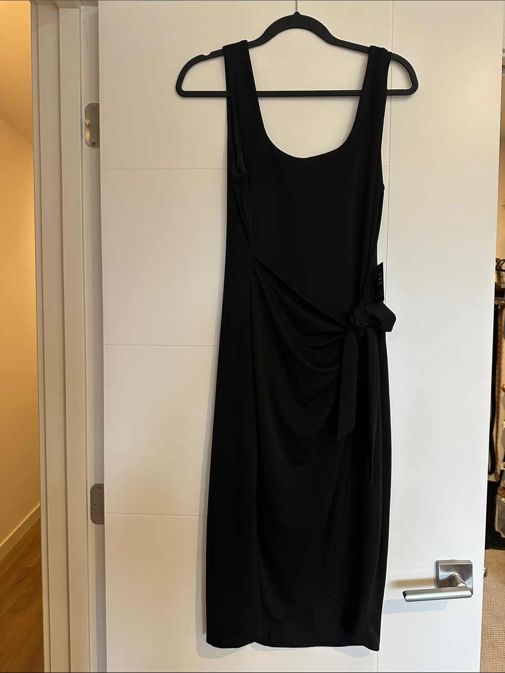 Express Black Sleeveless Midi Dress with Side Tie